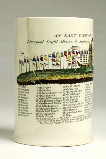 Mug, An East View of Liverpool Lighthouse & Signals, made in Staffordshire or Liverpool, 1793-1800