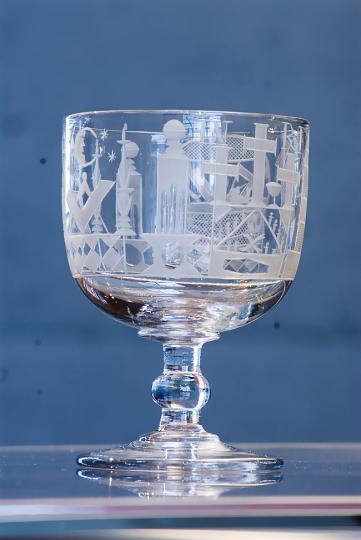 Masonic wine glass (detail), about 1770