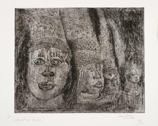 History of the Benin bronzes, Plate 1: Ancestral Heads, by Tony Phillips, 1984