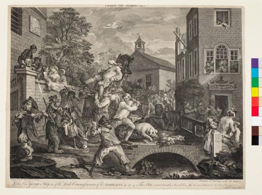 Four Prints of an Election, Plate 4: Chairing the Member, by William Hogarth, 1758