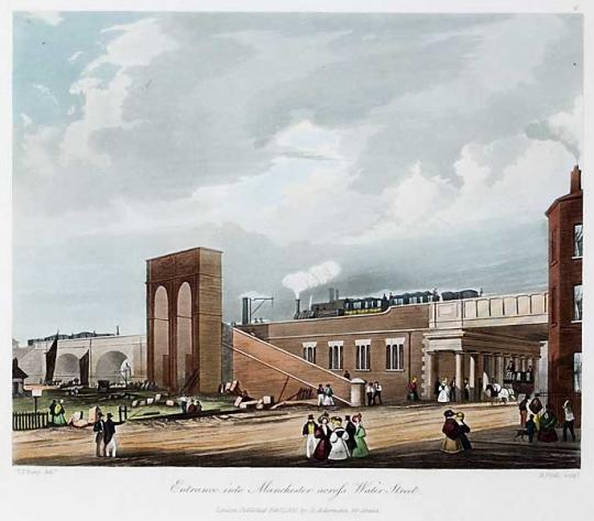Entrance into Manchester across Water Street, engraved by Henry Pyall, 1831