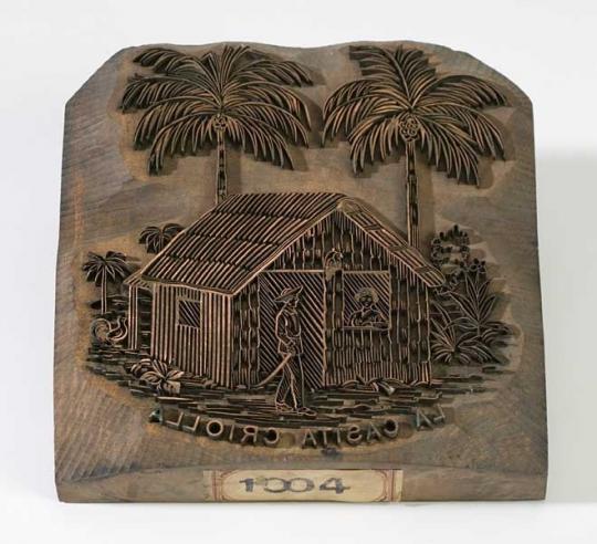 Printing block, 'Chattel House' trademark, made for Stavert, Zigomala & Company, 1903-1911