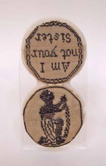 Pincushion, Am I not your Sister, maker unknown, about 1820
